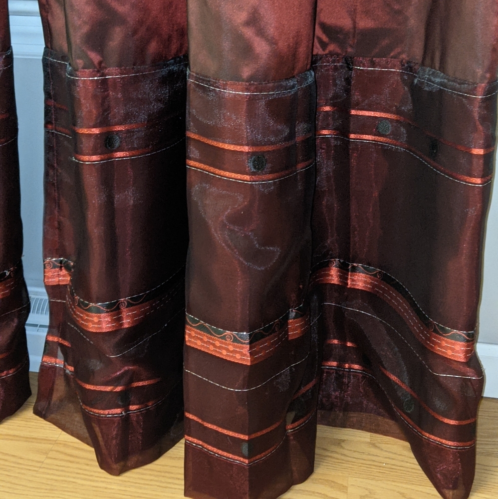 4 Faux Silk Burgundy Curtain Panels